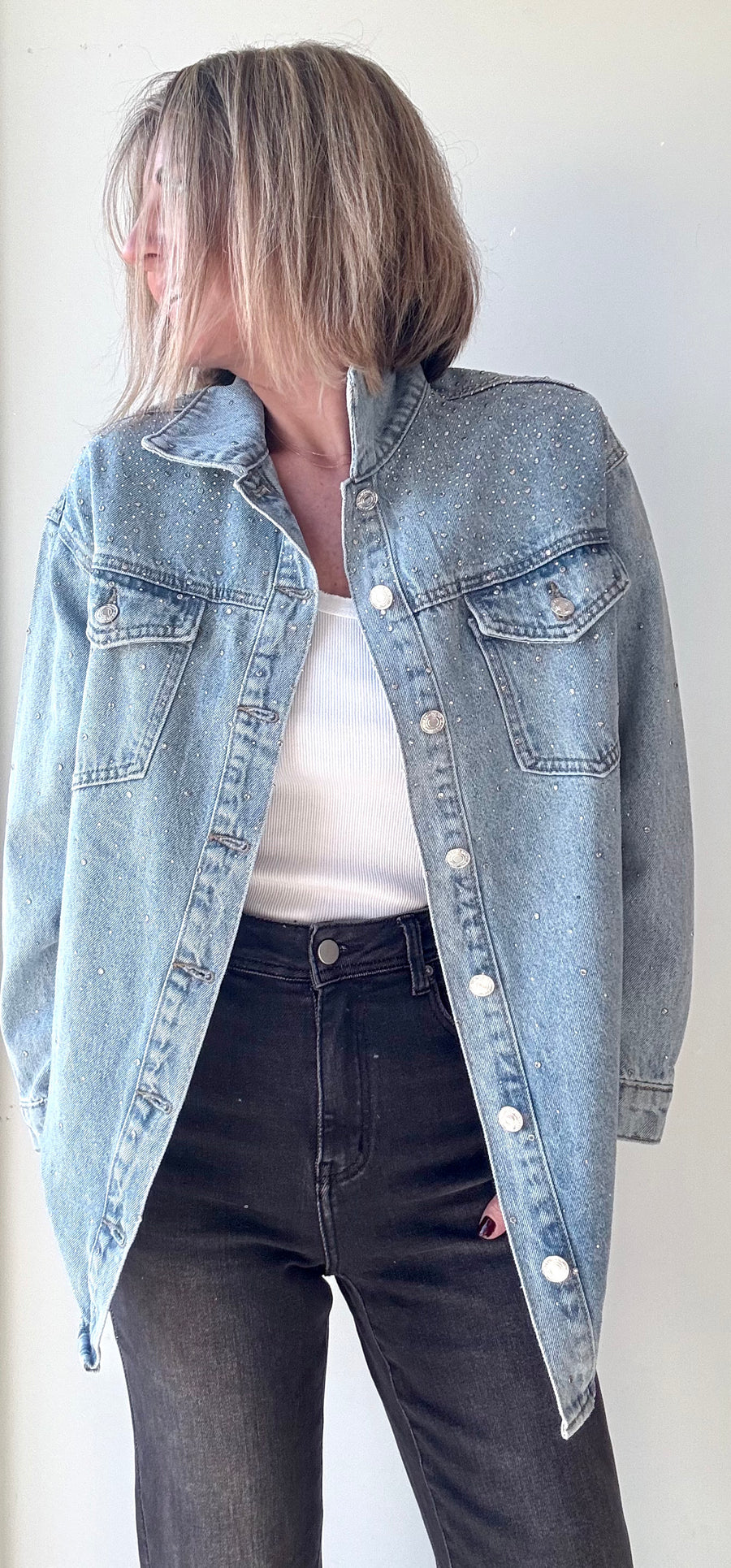 Veste Manon en Jean Femme - Style Oversize et Casual Chic avec brillant