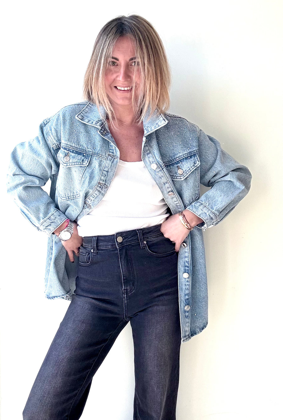 Veste Manon en Jean Femme - Style Oversize et Casual Chic avec brillant