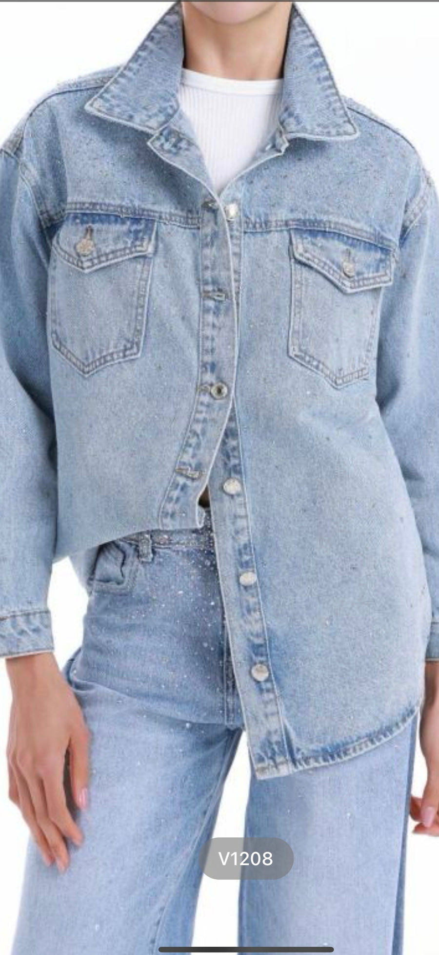 Veste Manon en Jean Femme - Style Oversize et Casual Chic avec brillant