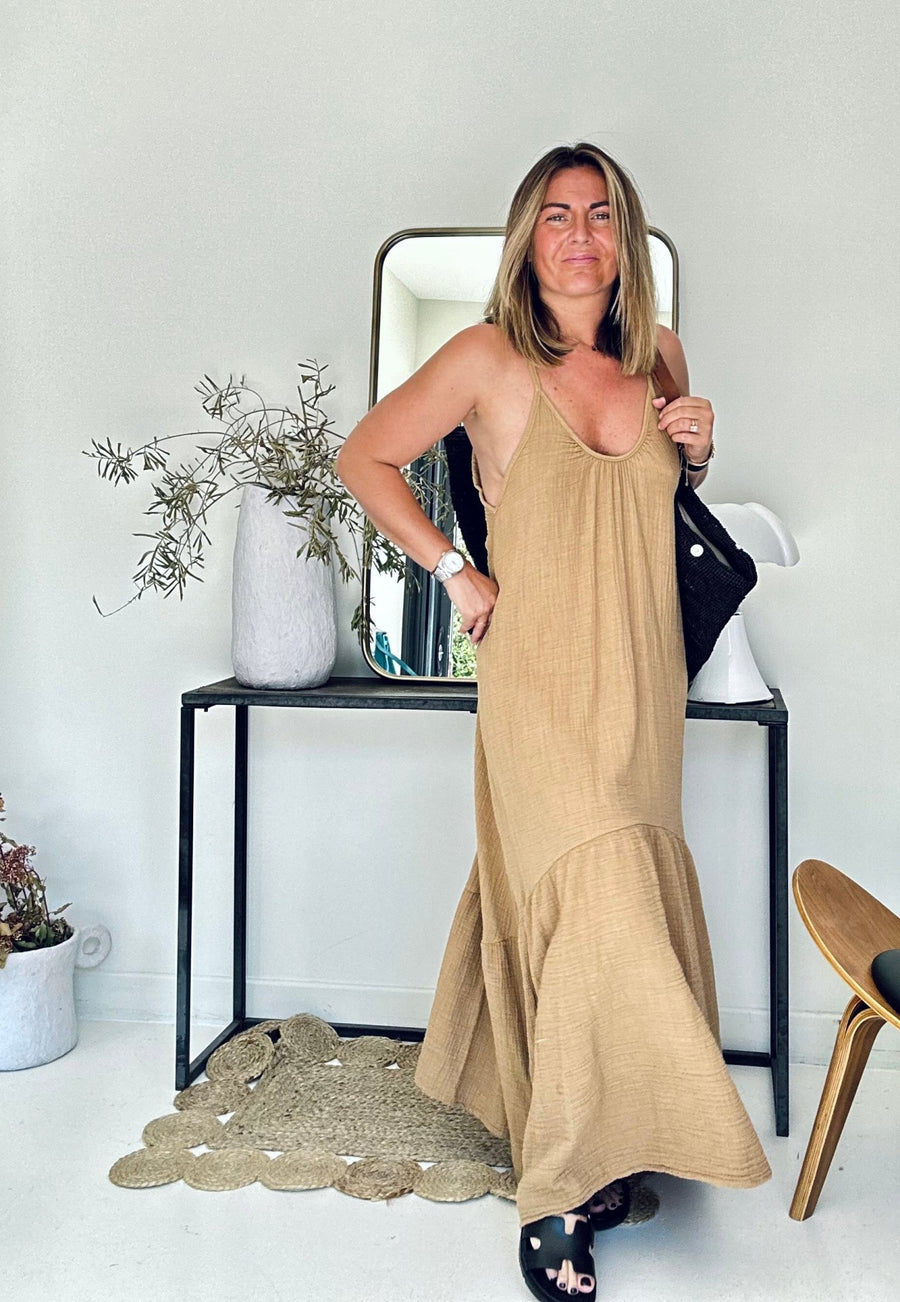 Robe Livy bretelle et dos nue en coton - Les Coulisses d’Elo